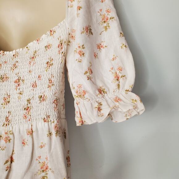 Reformation Marabella Dress Veronica 100% Linen Smocked Midi Cream Size Medium - Picture 7 of 12